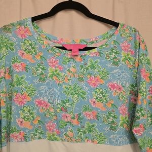 Disney X Lilly Pulitzer Floral Blue and White Long Sleeve Top